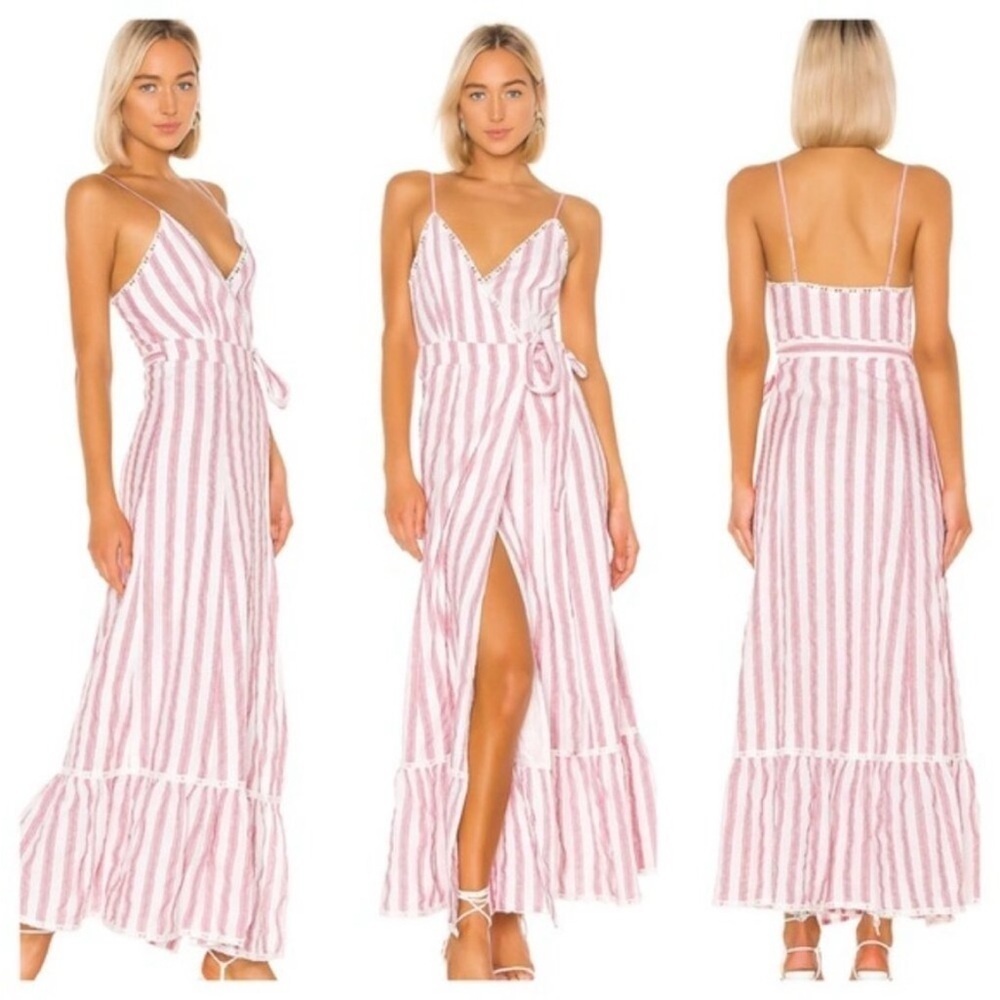 Tularosa Aubrie Wrap Maxi Dress Red White Stripe Size XXS EUC
